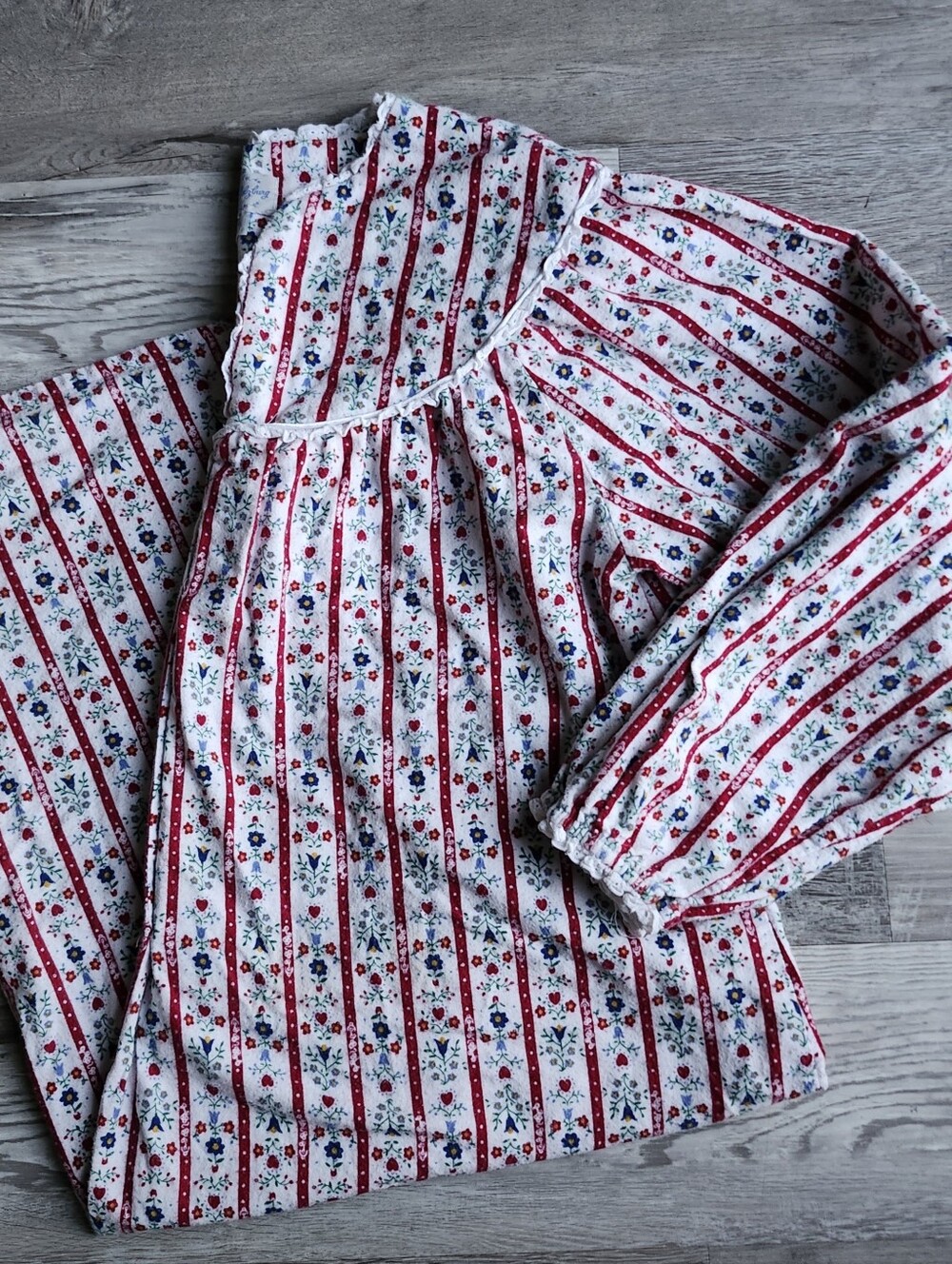 Vintage Lanz of Salzburg Floral Stripe Flannel Nightgown Women's M Grandmacore